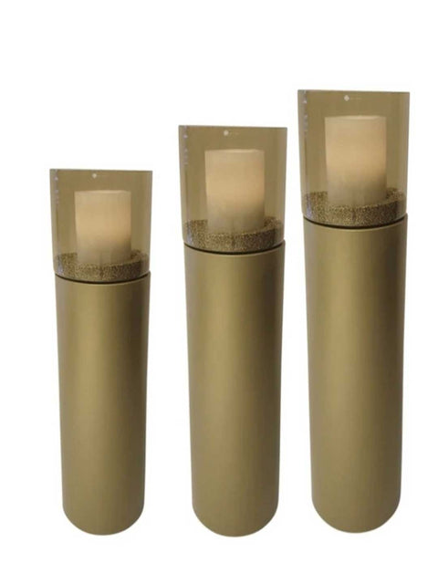 Luxe windlichten set van 3 in de kleur mat goud met Topaz glas
